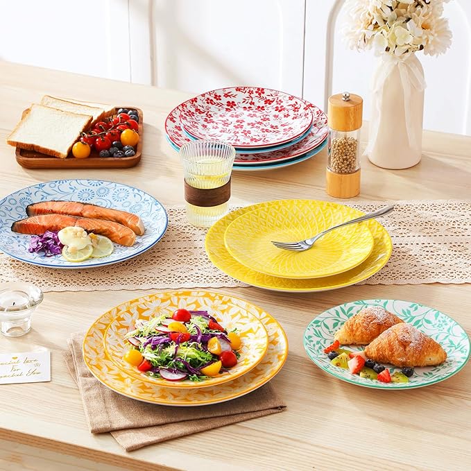 vancasso Ceramic Salad Plates Set of 6, Small Vintage 8.25 Inch Plate Set of 6 for Kitchen, Porcelain ColorfulDessert Plates for Kitchen, Microwave Oven Dishwasher Safe, Vintage Gift, Pastel
