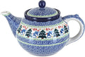 Blue Rose Polish Pottery - Blue Winter Bells Medium Teapot - 4 Cup Capacity - Polish Pottery Holiday Teapot, Festive Design for Coffee & Tea Service