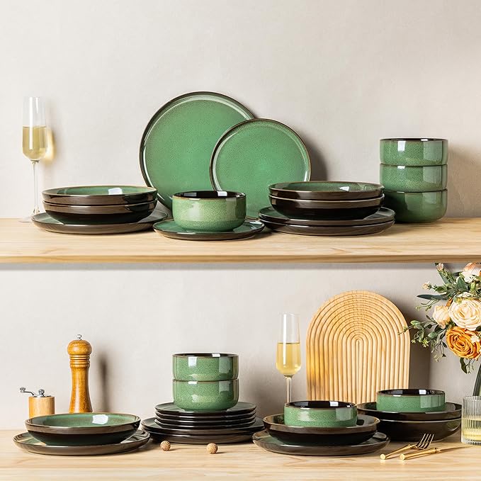 LERATIO Ceramic Dinnerware Sets for 4,Porcelain Plates and Bowls Sets,Handmade Reactive Glaze Dishes Set,Oven&Dishwasher & Microwave Safe,Service for 4