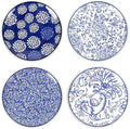 Selamica Dessert Plates Ceramic, 6 Inch Embossed Small Plates for Appetizer, Cake, Snacks, Microwave Dishwasher Safe, Set of 4, Blue