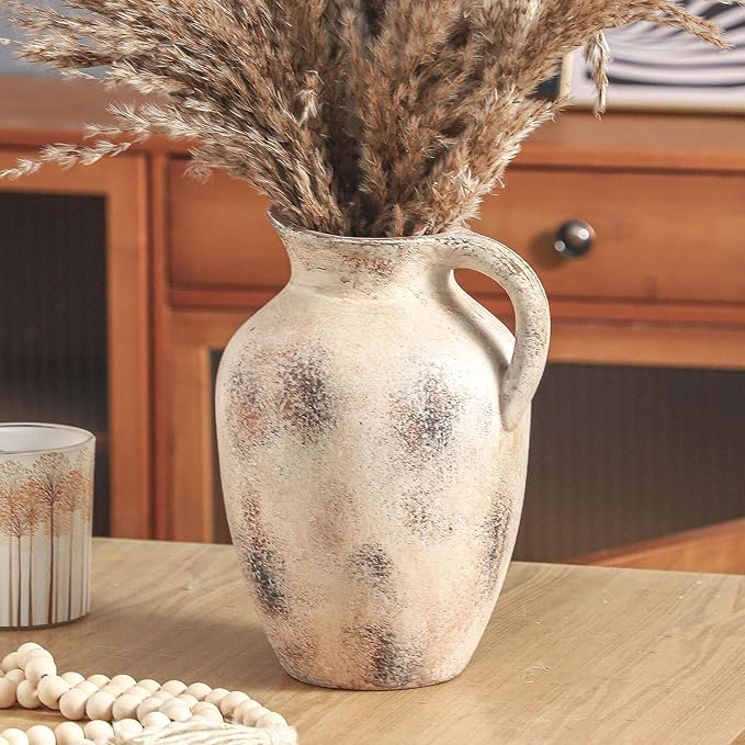 Vintage Pitcher Vase, 9.7 inch Handcrafted Decorative Ceramic Vase for Home, Dining Table, Bathroom, or Bookshelf Accents