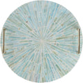 PEMAR Mother of Pearl Decorative Tray, 13"" Round with Gold Metal Handles, Vanity/Perfume/Trinket Tray, Catchall for Dresser, Bathroom, Vanity Table (Teal Sunlight), PM24-PM15