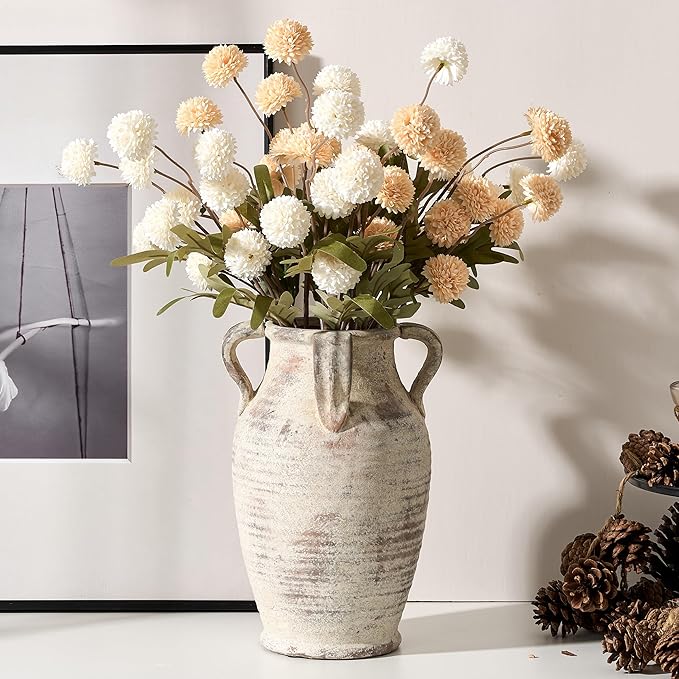 Emotionally Grounded Vase, Vaseking Large Ceramic Rustic Vase with 4 Handles, 10.83 inch Minimalist Decorative Farmhouse Tall Vases for Home Decor, Living Room, Enterway, Table Decoration, Neutral