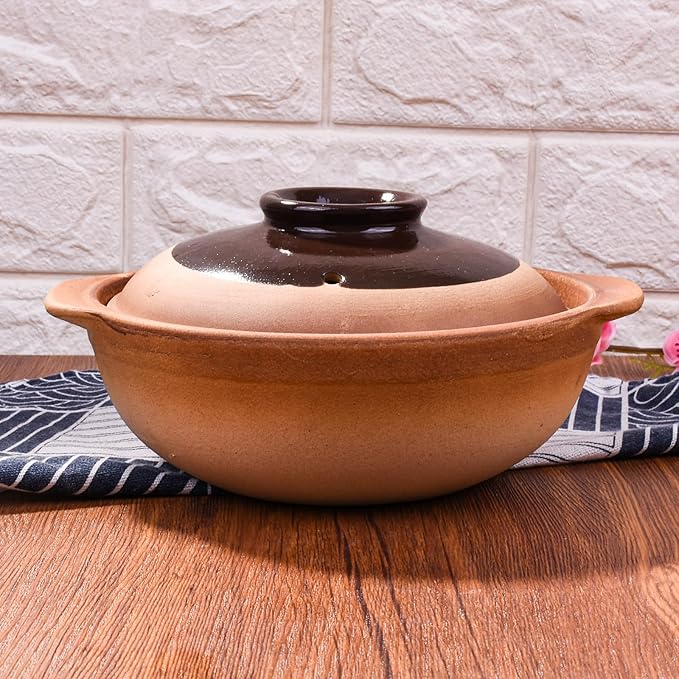 Casserole with Lid - Chinese, Japanese, Korean Stoneware Clay Pot - Ceramic Earthenware Stewpot for Family Restaurants