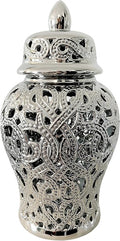 Noori Home - 100% Modern Glam Artisan Ceramic PARKER Small Silver Ginger Jar Urns with Lid 7x7x14