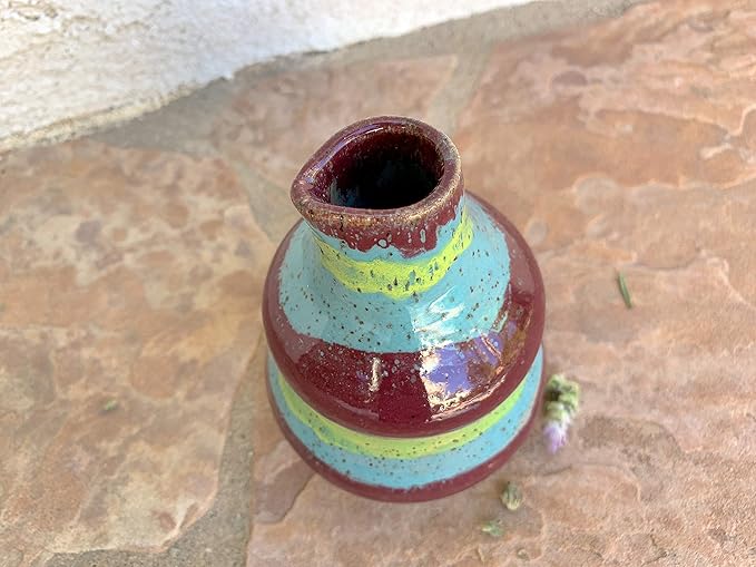 Striped Clay Pitcher Bottle, Handmade Artisan Kitchen Ceramic Dinnerware Cruet