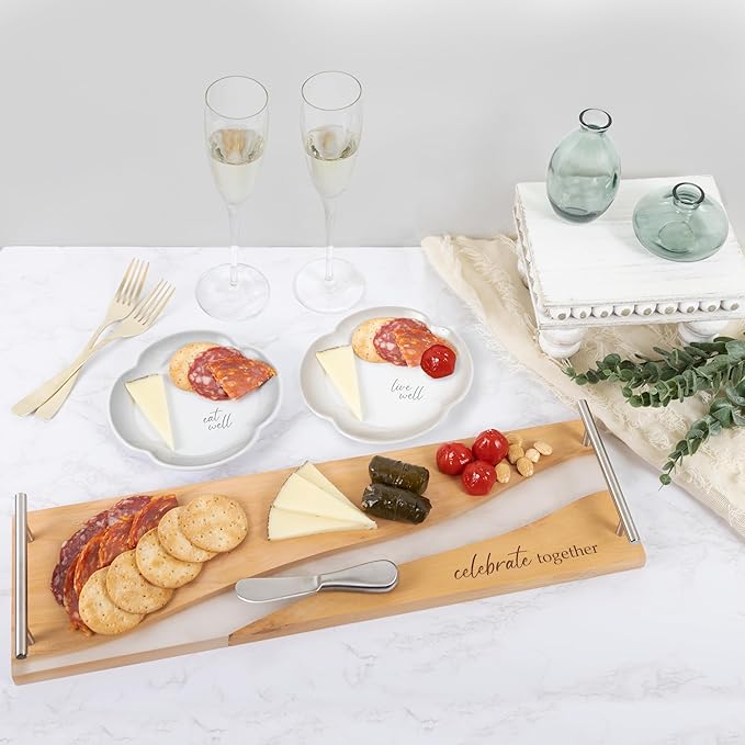 Pavilion Gift Company - Live & Eat - 6.5" Set Of Two Ceramic Appetizer Plates Neutral Ombre Kitchen Serveware Housewarming Gift Hostest Host Present