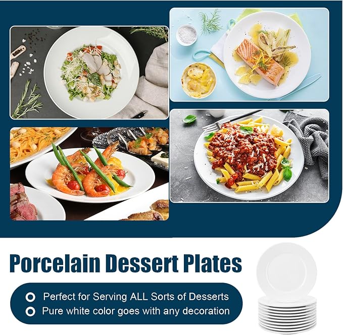 IJRPLM12 Pcs Porcelain Dessert/Salad Plate,Small Appetizer Plates,7 inch Small White Plates,Ceramic Dessert Plate Set,Microwave Oven and Dishwasher Safe