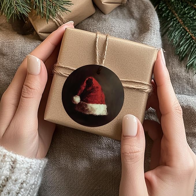Rustic Christmas Santa Hat Ceramic Ornament Gifts, Winter Dark Moody Christmas Xmas Tree Decorative Hanging Ornaments for Holiday Party Decoration, Winter Xmas Tree Decorations