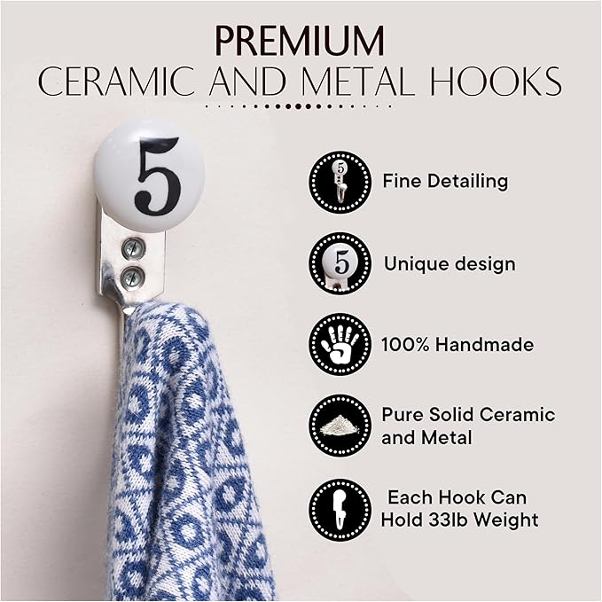 IndianShelf Cute Ceramic, Zinc Decorative Cute Hooks for Hanging Coats, Jackets, Leash, Hat, Towel, Backpack, Purse, Handbag -White
