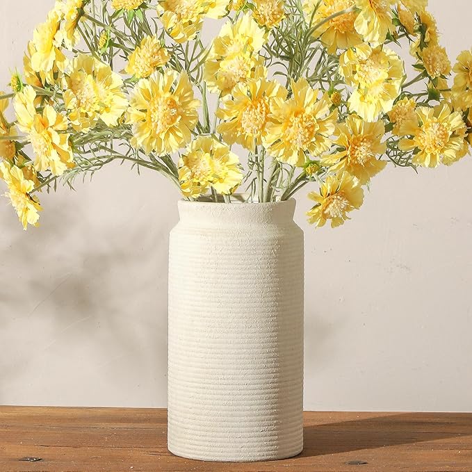 Ceramic Flower Vase 12 inch Farmhouse Rustic Vase for Home Decor Handcrafted Pottery Tall Terracotta Vases for Dining Table Decor Fireplace Living Room Bathroom Wedding Centerpiece (L-White)