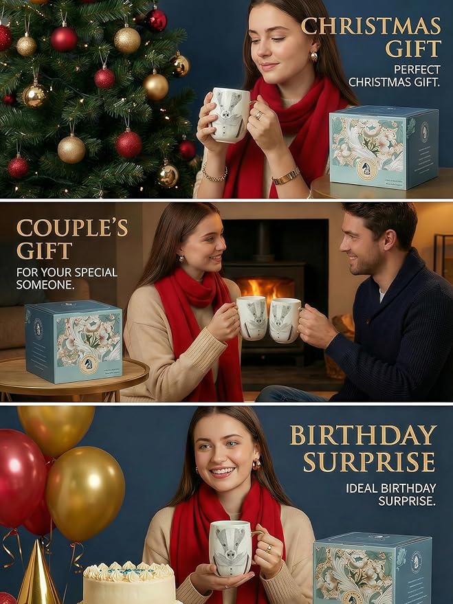 Large 24oz Ceramic Coffee Mug with Gold-Trim Handle, Oversized Porcelain Mug for Coffee, Tea & Hot Chocolate, Hand-Painted Artisan Style, Lead-Free, Gift-Ready Box, Hand Wash Only, Not Microwave Safe