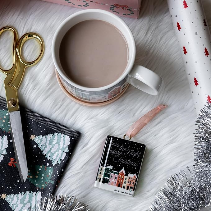 Steel Mill & Co Book Lovers Mug with Coaster/Lid, Cute Coffee/Tea Ceramic Mug with Handle for Book Club, Reading Themed Coffee Cup, Holiday Village