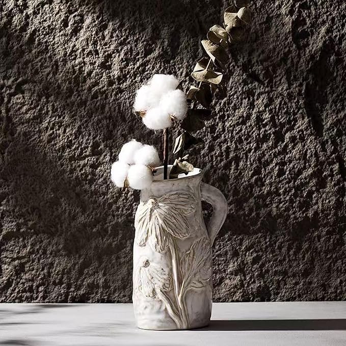 Small Ceramic Vase for Flowers - Handmade Decorative Pitchers Vase,Modern Boho Ins Style Decorative Vase for Fresh or Dried Flowers,Unique Cute Decor Small Vase for Home Decor