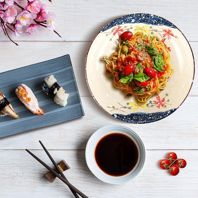 clothmile 7 Inch Japanese Retro Ceramic Dinner Plates Set of 4 Japanese Style Plates Asian Chinese Plates for Cereal, Soup, Dessert, Snack, Fruit, Salsa for Christmas Holiday Present