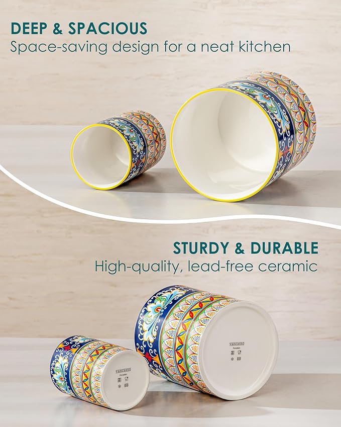 vancasso SIMI Utensil Holder, 7.3"+5.5" Porcelain Kitchen Utensil Holder for Countertop, Bohemian Kitchen Utensil Organizer for Spatulas, Spoons, Decorative Counter Utensil Crock, Celestial Harmony