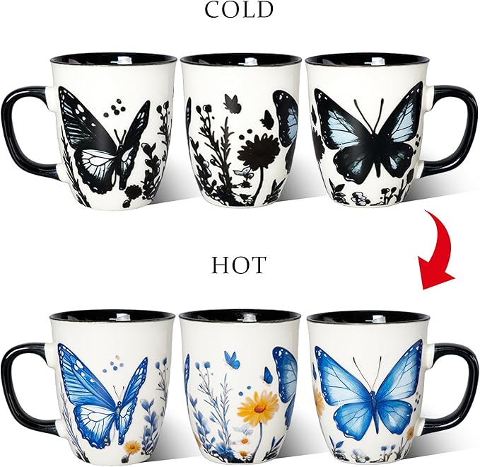 16 oz Butterfly Mug - Color Changing Ceramic Tea Cup for Women - Heat Sensitive Novelty Gift for Butterfly Lovers
