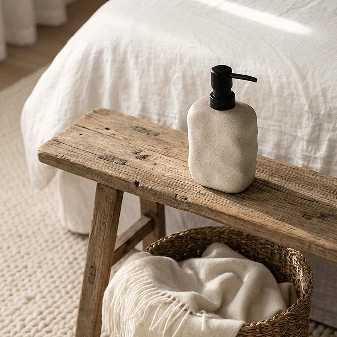EMPO Stone-Textured Vintage Ceramic Dispenser, High-Color Rough Modern Zen Black ABS Press Bottle for Hand Soap, Shampoo, Conditioner for Bathroom and Kitchen (440 ml)