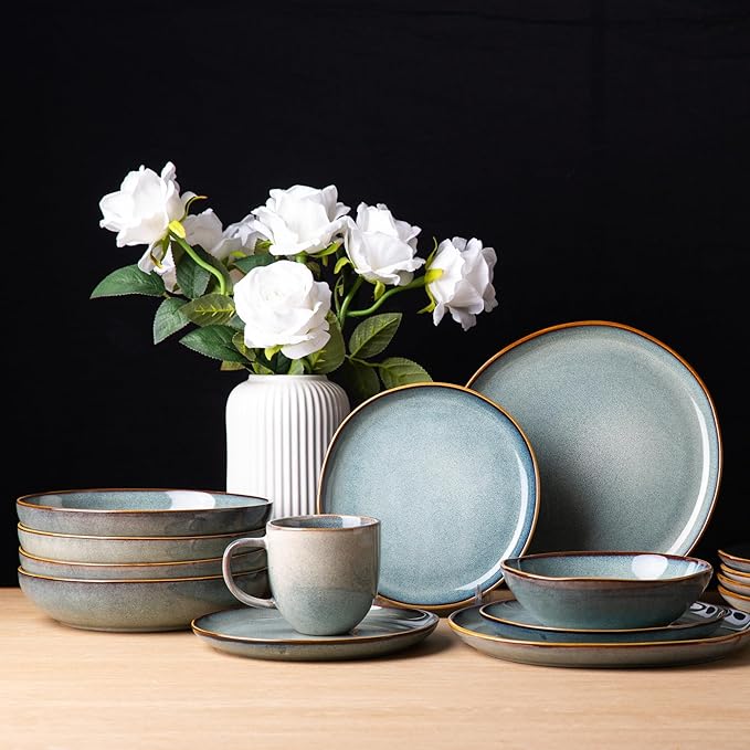 AmorArc Ceramic Dinnerware Sets,Handmade Reactive Glaze Stoneware Plates and Bowls Sets,Highly Scratch Resistant | Dishwasher & Microwave Safe Dishes Set,Service for 4 (12pc)
