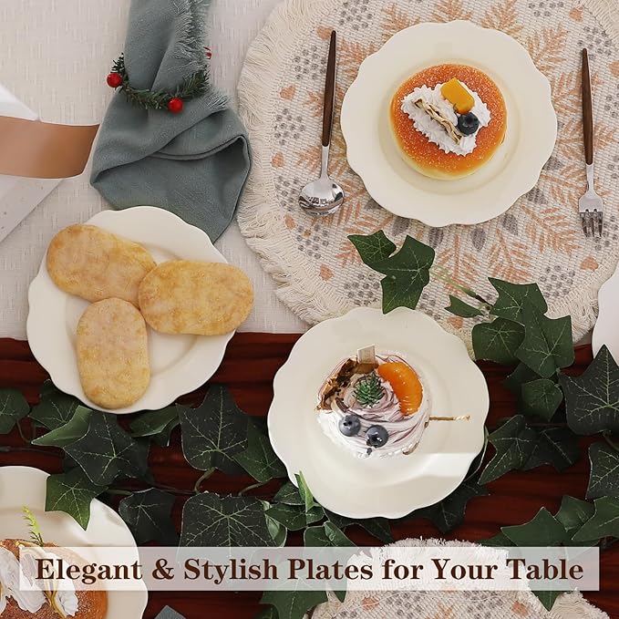 6 Inch Porcelain Small Dinner Plates Set of 18, White Leave Wave Rim Appetizer Plates, Dessert Salad Plates, Ceramic Serving Dishes for Cake, Snack, Ice Cream, Waffles, Microwave, Dishwasher Safe
