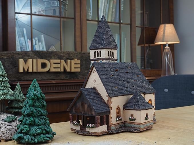 Ceramic Art Tealight Candle Holder Room Decoration Handcrafted Collectible Miniature Light House St.Michael Church in South Tyrol, Italy D334N*