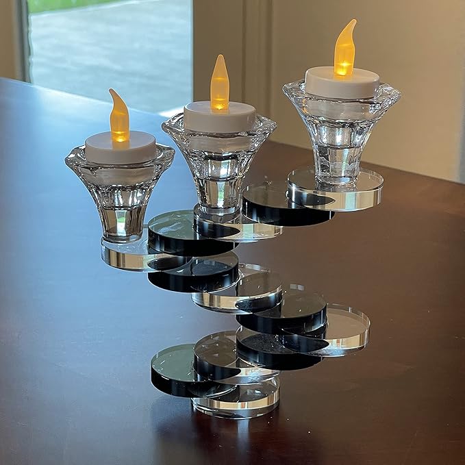 Allgala 3-Cup Artistic Design Bonsai Style Candlestick Crystal Candle Holder-Black-HD89132