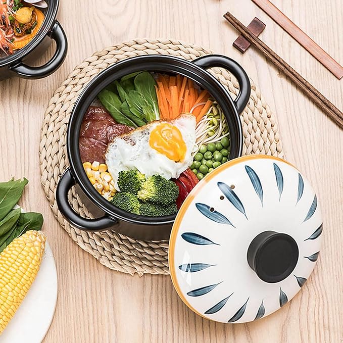 Large Ceramic Bowls, 1 Pc ceramic casserole boiling pot Porcelain Hot Pot Pot korean stone pot Oven enamelware cookware - Soup Pot induction ceramics -20.5X20.5X7CM(1.5L)
