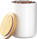 White Ceramic 1050mL 4 cup Food Storage Jar Canister with Airtight Bamboo Lid and Silicone Seal Container for Counter - Great for Coffee Sugar Treat Snack Treats for Dog Cat Rawhide Milkbone (White)