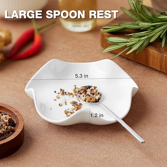 Mfacoy Spoon Rest for Stove Top, 5.3 Inch Ceramic Spoon Holder for Kitchen Counter, Coffee Spoon Holder, Cooking Utensil Rest for Spoons, Ladles, Tong, Heat-Resistant Spoon Rest, Housewarming Gifts