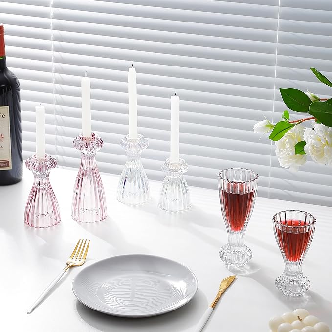 Lysenn Glass Candle Stick Holder Set of 3 – Premium Taper Candle Holders for Romantic Ambiance - Candle Sticks Holder Decor for Special Occasions - Iridescent