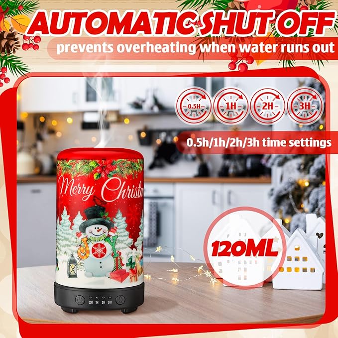 Snowman Diffuser Christmas Essential Oil Diffuser Gifts 120ml Holiday Present for Essential Oil Small Aromatherapy Humidifier Warmer for Home Office Decorations
