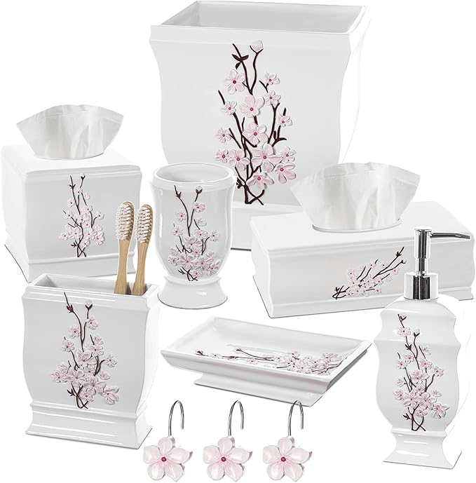 Creative Scents Vanda White Soap Dispenser Bathroom Countertop Hand Lotion Pump - Lotion Dispenser for Liquid Soap with Durable Pump, Modern Cherry Blossom Style