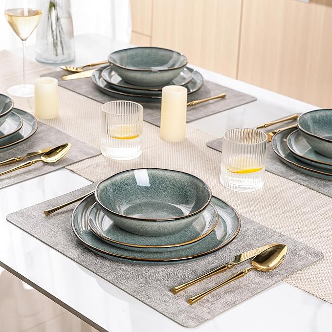AmorArc Ceramic Dinnerware Sets,Handmade Reactive Glaze Stoneware Plates and Bowls Sets,Highly Scratch Resistant | Dishwasher & Microwave Safe Dishes Set,Service for 4 (12pc)