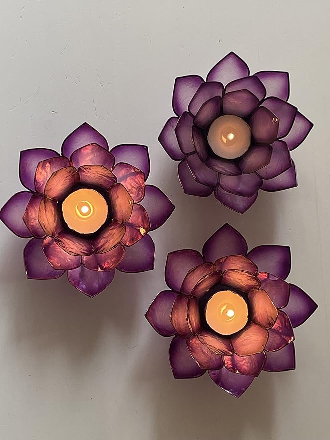 Om Gallery Capiz Shell Lotus Flower Decor Tealight Candle Holder for Serene Ambiance - Handmade Decorative Candle Holders for Meditation, Yoga, and Relaxation, Passion
