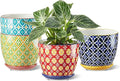 Ceramic Plant Pots, 5.8 Inch Flower Pots for Indoor Plants, Colorful Planters with Drainage Hole & Saucer, Garden Planters for Succulent, Orchid, Cactus, Home Decor, Set of 4