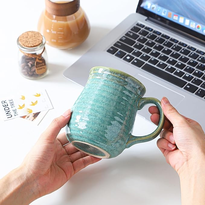 23 oz Large Ceramic Coffee Mugs, Handmade Cup with Large Handle, Big Tea and Coffee Cups for Office and Home, Microwave and Dishwasher Safe (Crystal Green)