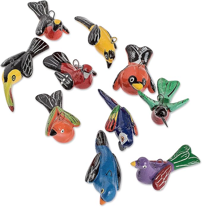 NOVICA Artisan Handcrafted Ceramic Mini Ornaments Bird Set of 30 Assorted Multicolor Guatemala Holiday Decor Animal Themed Christmas Painted [largest Piece 1.1in H x 1.3in W x 2.7in D Smallest Piece ]