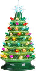 JOIEDOMI 15" Ceramic Christmas Tree, Table Top Christmas Tree with Star Topper, Vintage Pre-lit Xmas Decor with Multicolored LED Lights, Hand-Painted Xmas Decorations Indoor Home Office