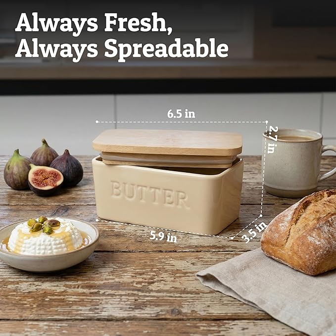 PriorityChef Extra Large Butter Dish with Lid for Countertop, Ceramic Butter Container With Airtight Cover, Butter Keeper for Counter or Fridge, Butter Holder Storage, Cannoli Cream