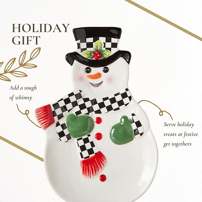 Spode Christmas Tree Snowman Dish, Dolomite Plate - Collectible Christmas Tableware, Ceramic Serveware & Party Plate for Holiday Celebrations - Dishwasher & Microwave Safe