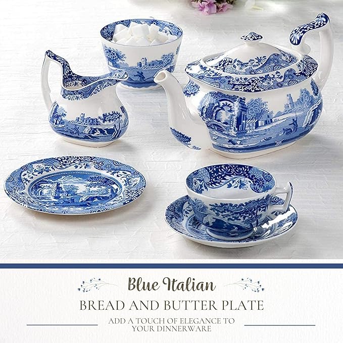 Royal Worcester Spode Blue Italian Bread and Butter Plate | Dessert and Appetizer Plate | Round Blue and White Plate | 6.5 Inch | Dishwasher and Microwave Safe | Made in England