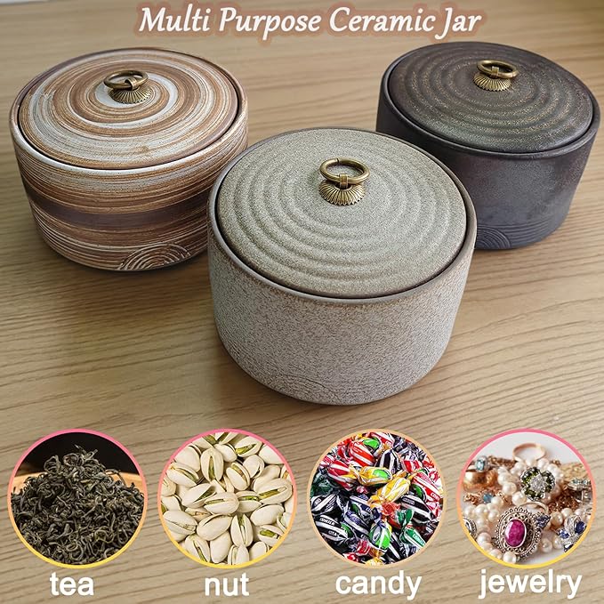 20.29 Oz Flat Lid Sealed Ceramic Jar, Vintage Kitchen Ceramic Canister, Retro Rustic Tea Storage Jar for Loose Leaf Tea, Flour, Coffee Bean, Sugar (Reef Yellow)