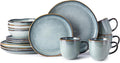 AmorArc Ceramic Dinnerware Sets,Handmade Reactive Glaze Stoneware Plates and Bowls Sets,Highly Scratch Resistant | Dishwasher & Microwave Safe Dishes Set,Service for 4 (16pc)