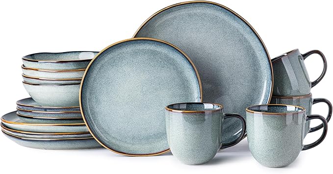 AmorArc Ceramic Dinnerware Sets,Handmade Reactive Glaze Stoneware Plates and Bowls Sets,Highly Scratch Resistant | Dishwasher & Microwave Safe Dishes Set,Service for 4 (16pc)