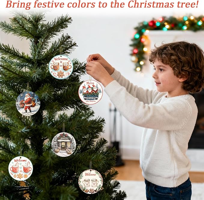 6pcs Christmas Hanging Ornaments Set,3.4" Santa Claus Ornaments Ceramic Hanging Ornaments for Christmas Tree Decoration Winter Holiday Xmas Decorations,Keepsake Gifts for Family