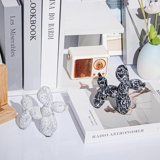 Creative Balloon Dog Statues Small Ceramic Animal Sculpture Modern Home Decor Living Room Desktop Decorations Bedroom Office Cabinet Ornament (White-A)