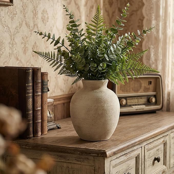 Ceramic Flower Vase Home Decor - 7.4 Inch Vintage Ceramic Vase Large Vases for Decor Living Room Large Ceramic Vase for Dining Room Bathroom Indoor and Outdoor Decoration