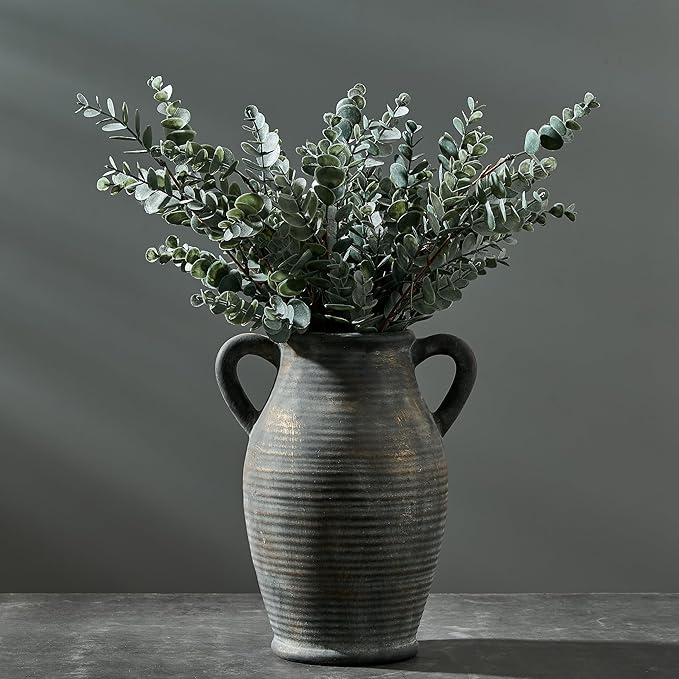 Emotionally Grounded Vase, Vaseking Large Ceramic Rustic Vase with 2 Handles, 9.8 inch Minimalist Decorative Farmhouse Tall Vases for Home Decor, Living Room, Enterway, Table Decoration, Bronze