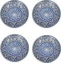 Sungmor Embossed Stoneware Fine Dining Dinnerware, Antique Baroque Style Porcelain 4 Inch Soy Saucer Dish, Set of 4 Sophisticated Ceramic Dipping Bowl, Appetizer Dessert Plate, Ketchup, Spices Bowl