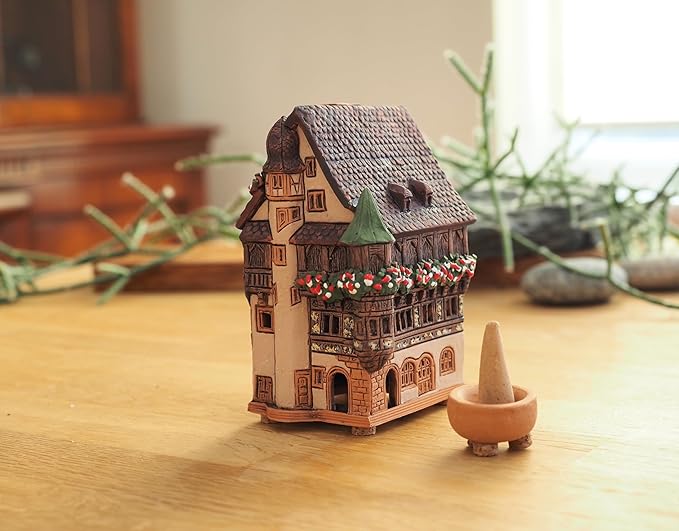 Ceramic Houses and Villages Collection - Handmade Cone Incense Holder Decoration Handcrafted Collectible Miniature Historical Pfister House in Colmar, Alsace, France R256